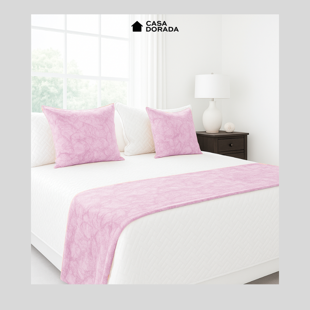 Pie de cama + 2 cojines marmolizados