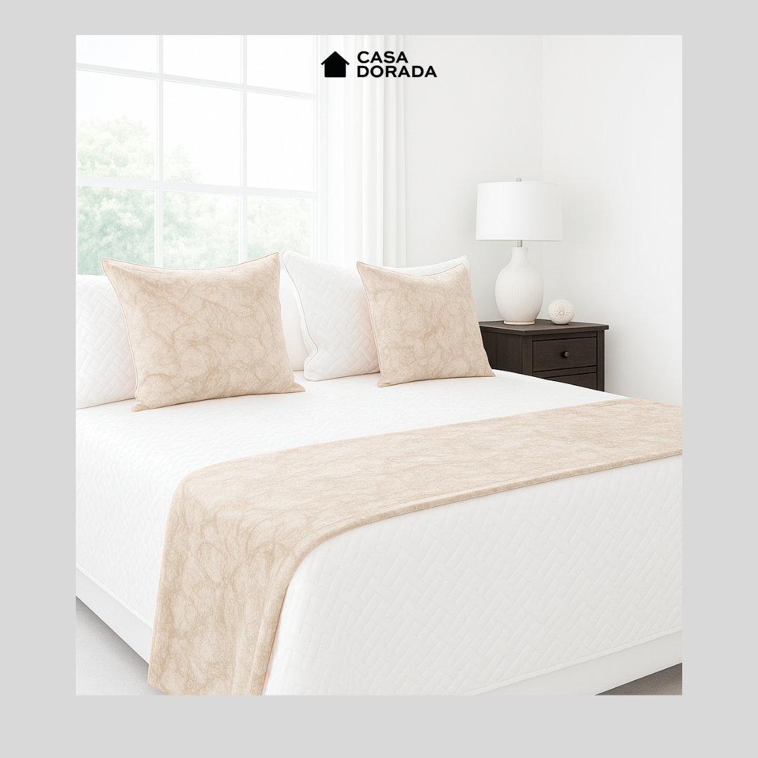 Pie de cama + 2 cojines marmolizados