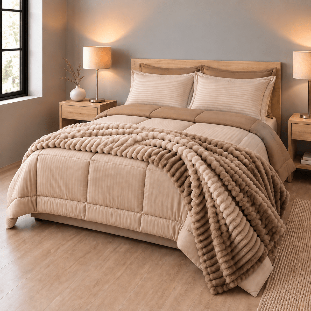 Kit Amor y Amistad Casa Dorada | Plumón 6 Piezas + Cobija Premium Acanalada - Casa Dorada
