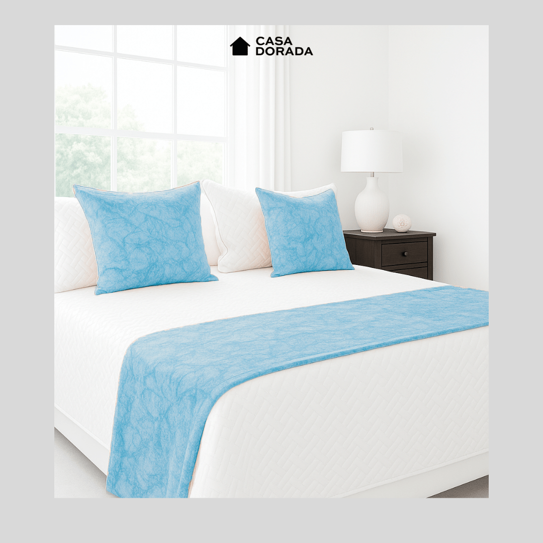 Pie de cama + 2 cojines marmolizados - Casa Dorada