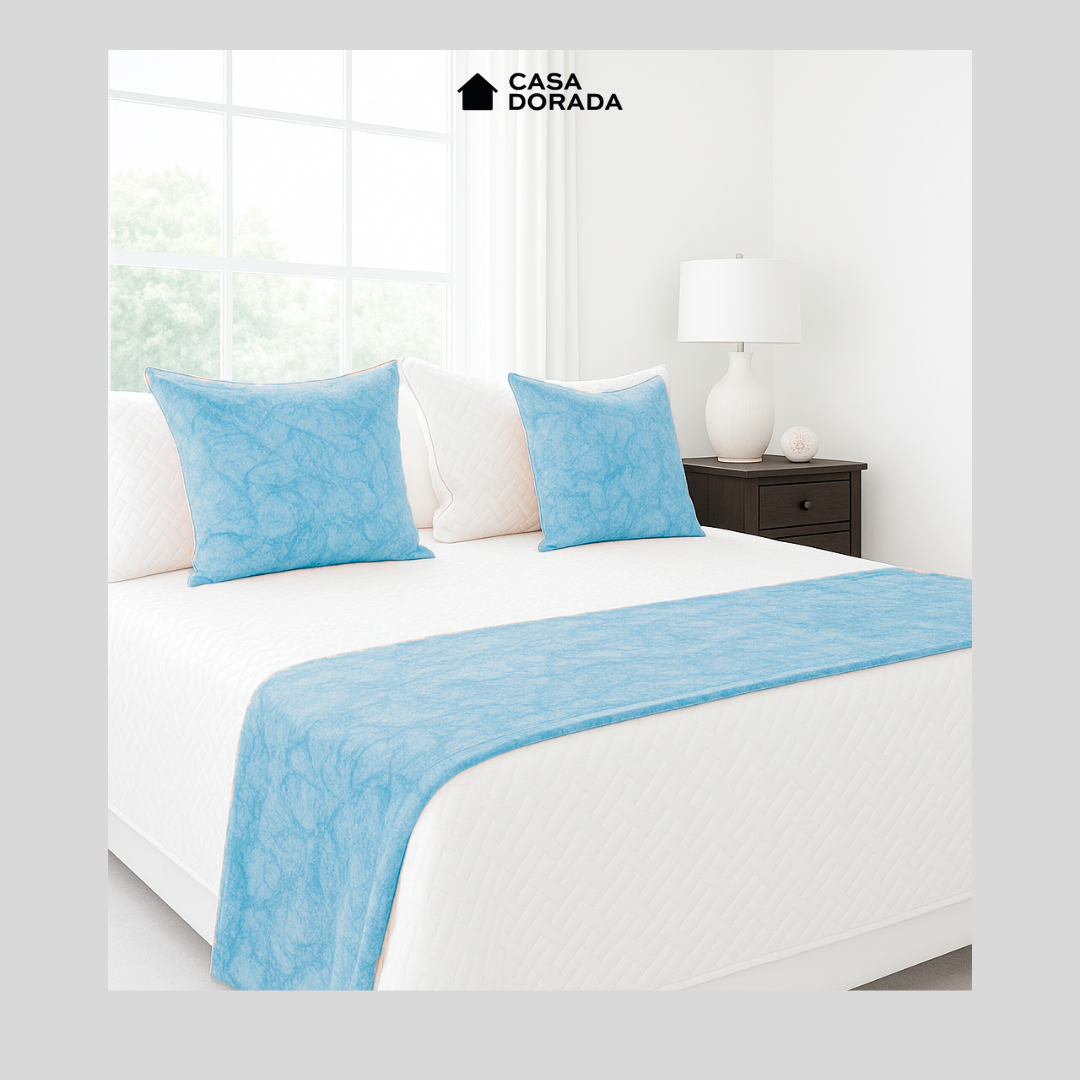 Pie de cama + 2 cojines marmolizados