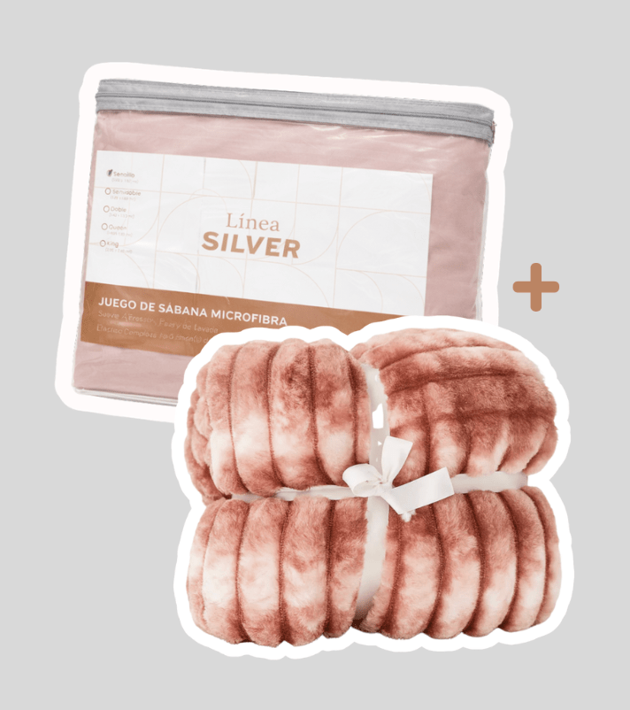 Combo Regalo San Valentín – Cobija acanalada premium + Juego de sábanas silver - Casa Dorada