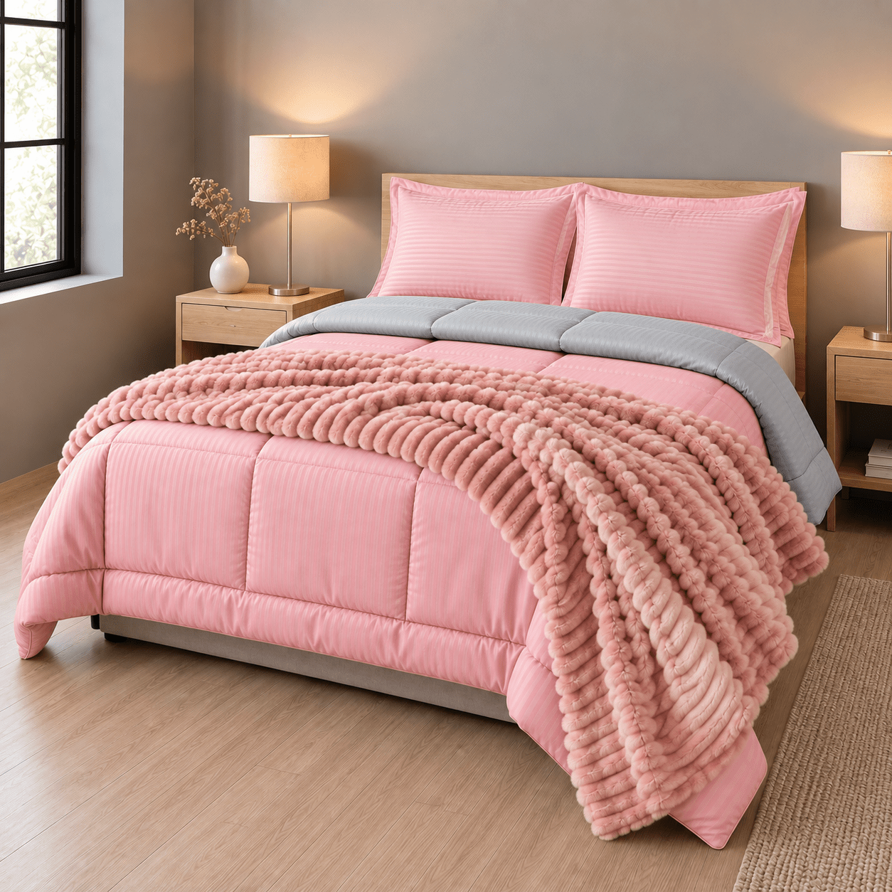 Kit Amor y Amistad Casa Dorada | Plumón 6 Piezas + Cobija Premium Acanalada - Casa Dorada