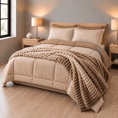 Kit Amor y Amistad Casa Dorada | Plumón 6 Piezas + Cobija Premium Acanalada - Casa Dorada