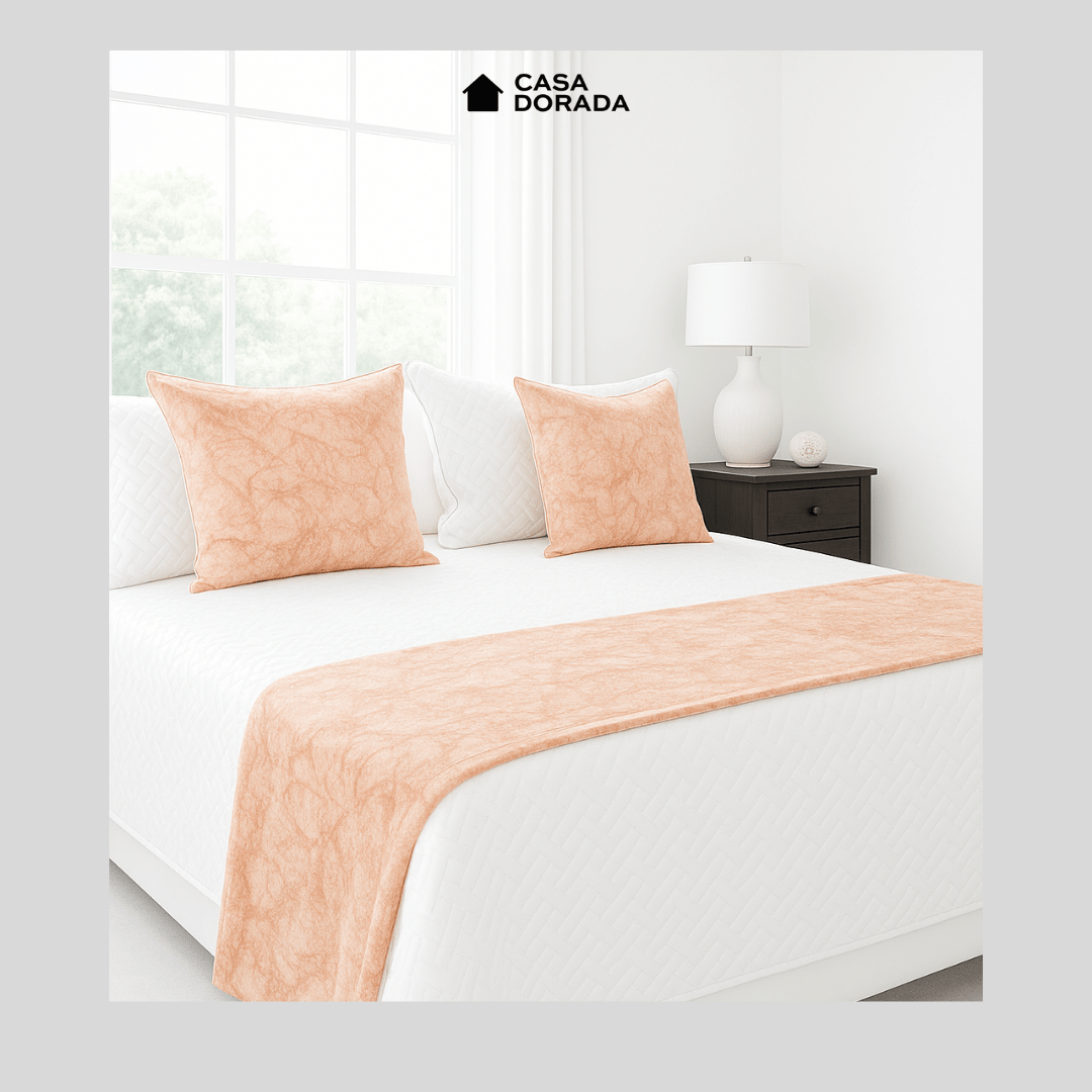 Pie de cama + 2 cojines marmolizados - Casa Dorada