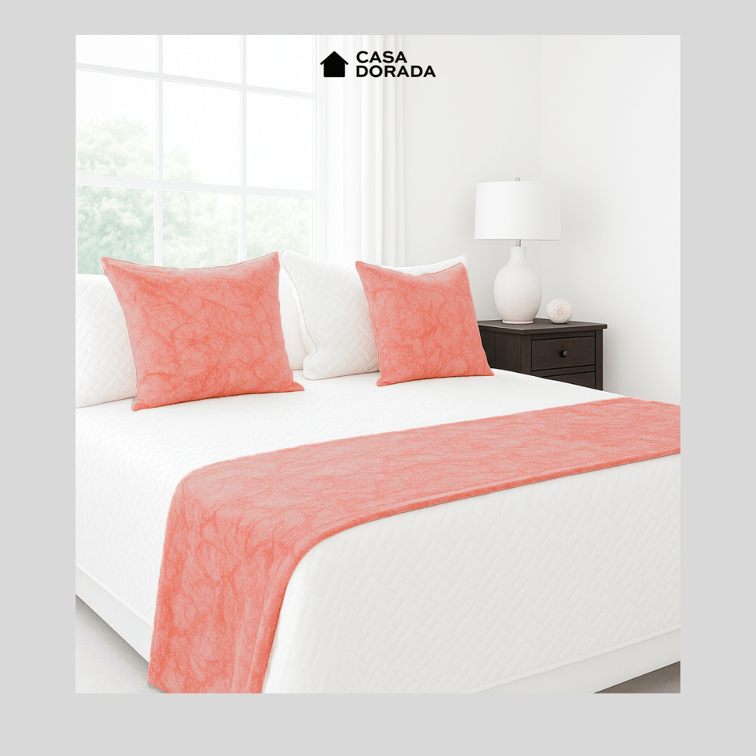 Pie de cama + 2 cojines marmolizados - Casa Dorada